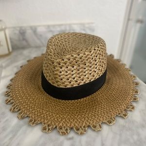 Eric Javits Scallop Black Ribbon Squishee Cannes Boater Hat